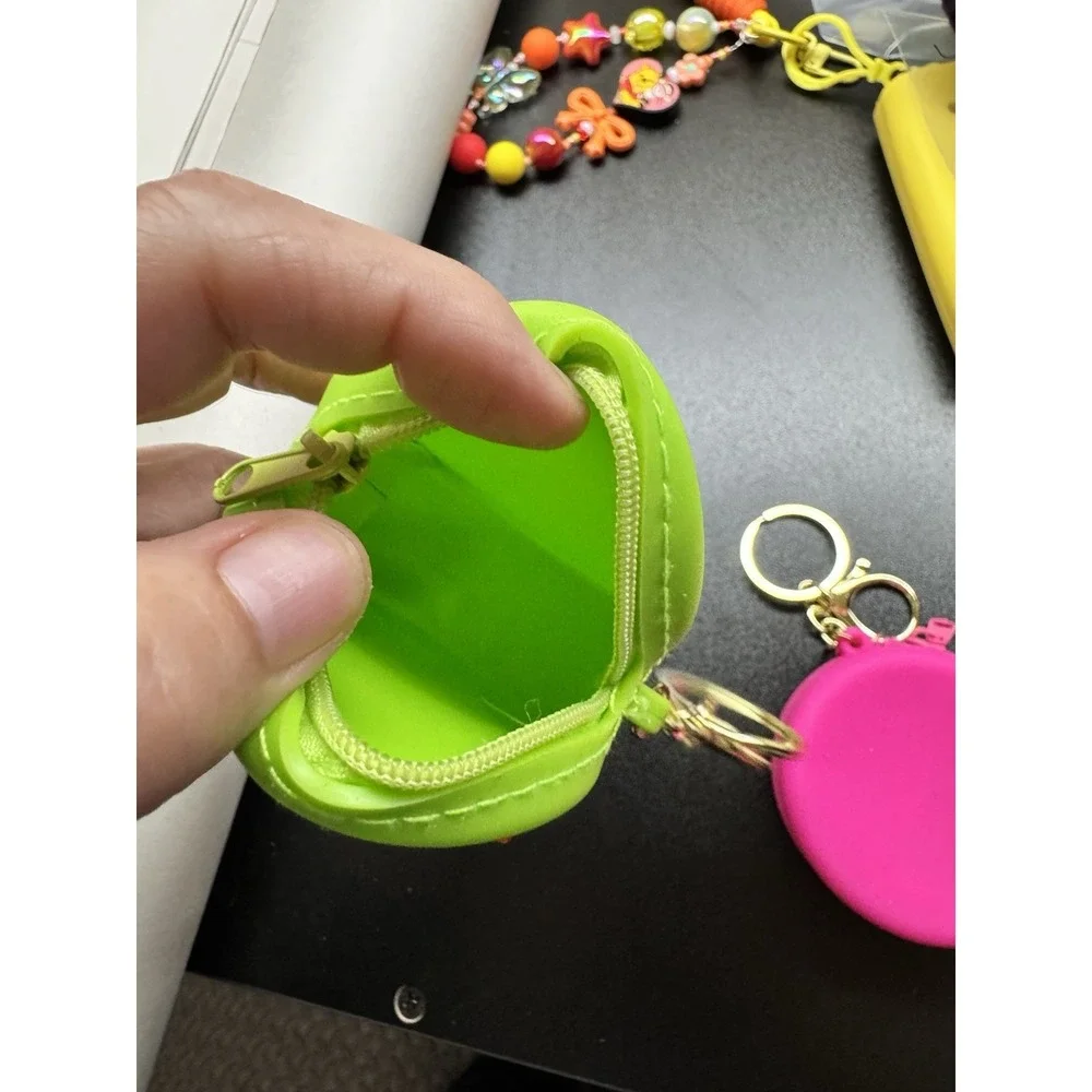 2 Coin Purse Keychain Set Kawaii Silicone Cat Skull Mini Zipper Pouch Bag
